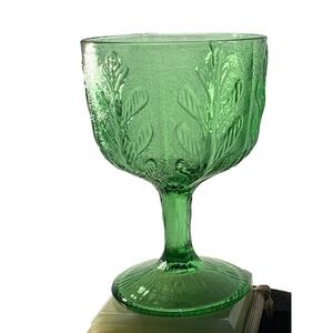 Vintage Embossed Raised Relief Oak Leaf Green Large Goblet 20oz Perfect